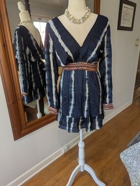 NWOT Anthropologie Verb by Pallavi Singhee Blue Tie Dye Mini Dress Tunic